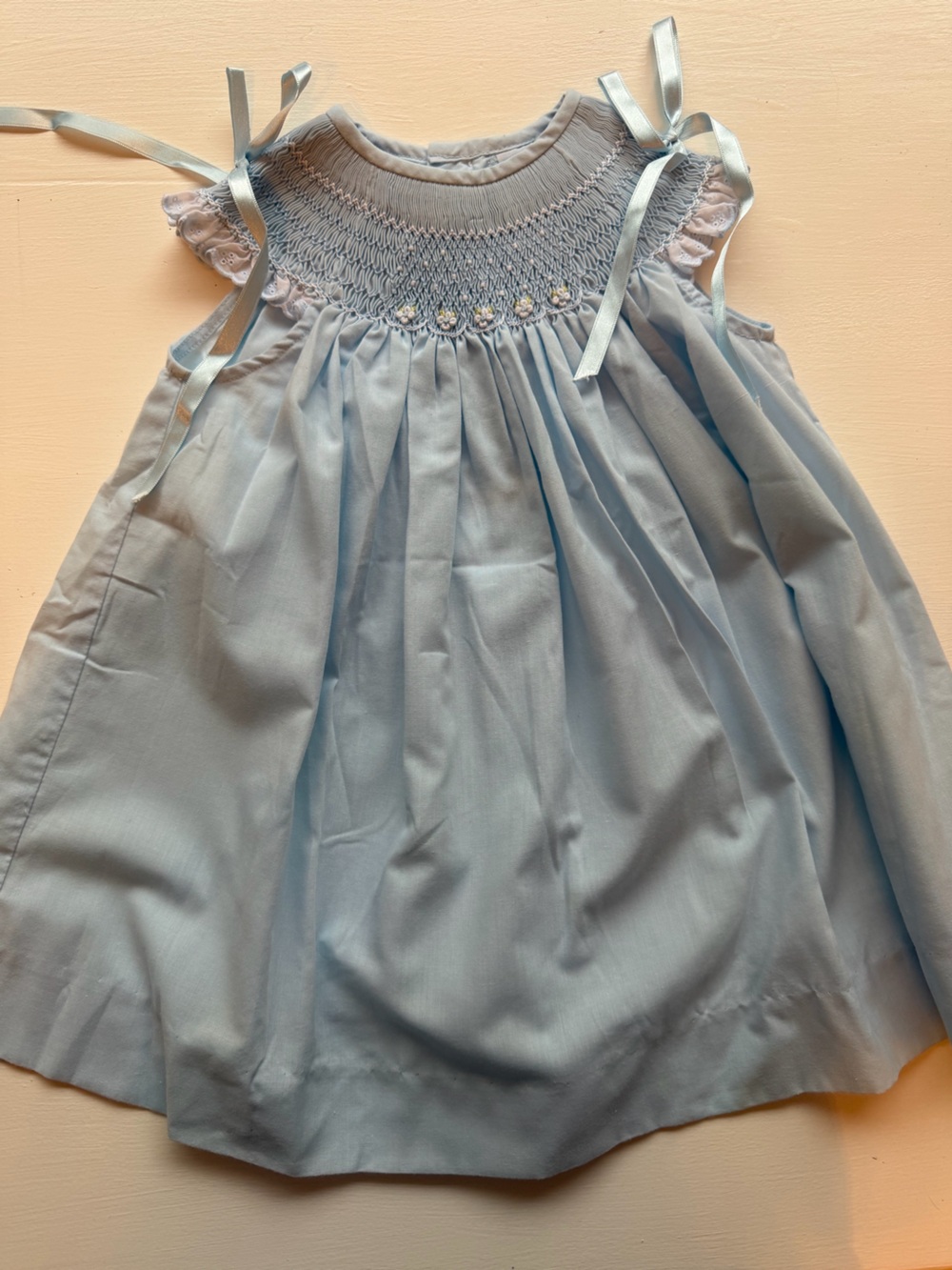 Luli & Me 18M Vintage Smocked Baby Girl Dress Blue Floral Heirloom